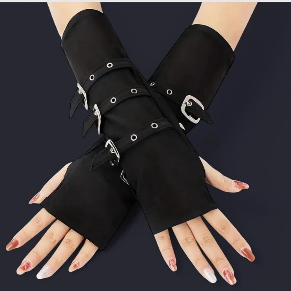 New-Black fingerless sleeves with buckle accents #goth #grunge